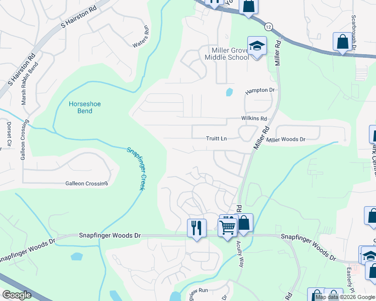 map of restaurants, bars, coffee shops, grocery stores, and more near 4892 Windsor Downs Drive in Decatur