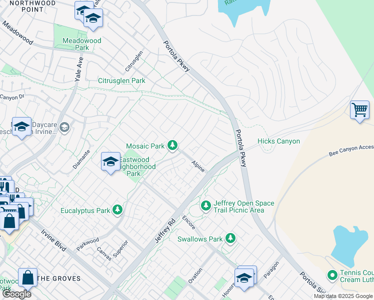 map of restaurants, bars, coffee shops, grocery stores, and more near 108 Tunis in Irvine