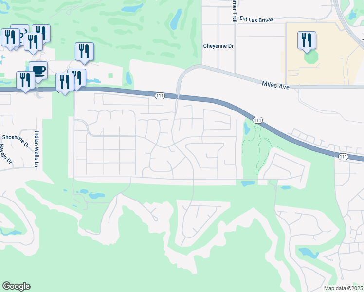map of restaurants, bars, coffee shops, grocery stores, and more near 77240 Black Mountain Trail in Indian Wells