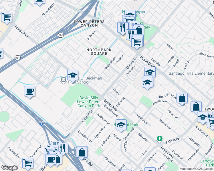 map of restaurants, bars, coffee shops, grocery stores, and more near 16 Salton in Irvine
