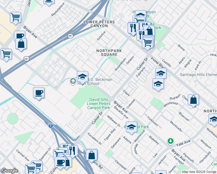 map of restaurants, bars, coffee shops, grocery stores, and more near 6 Bolinas in Irvine
