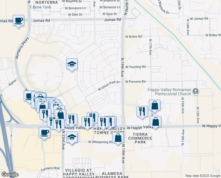 map of restaurants, bars, coffee shops, grocery stores, and more near 25417 North 20th Avenue in Phoenix