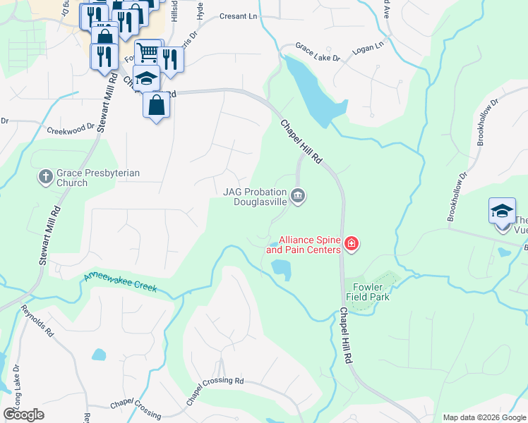 map of restaurants, bars, coffee shops, grocery stores, and more near 5841 Sarazen Tr in Douglasville