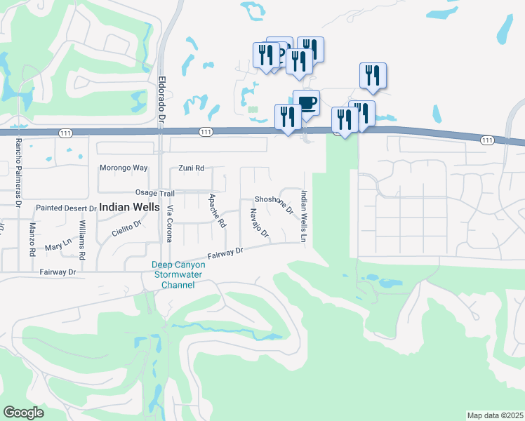 map of restaurants, bars, coffee shops, grocery stores, and more near 45555 Kawea Way in Indian Wells