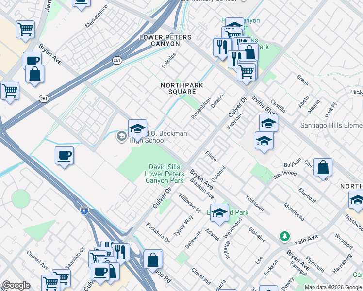 map of restaurants, bars, coffee shops, grocery stores, and more near 6 Bolinas in Irvine