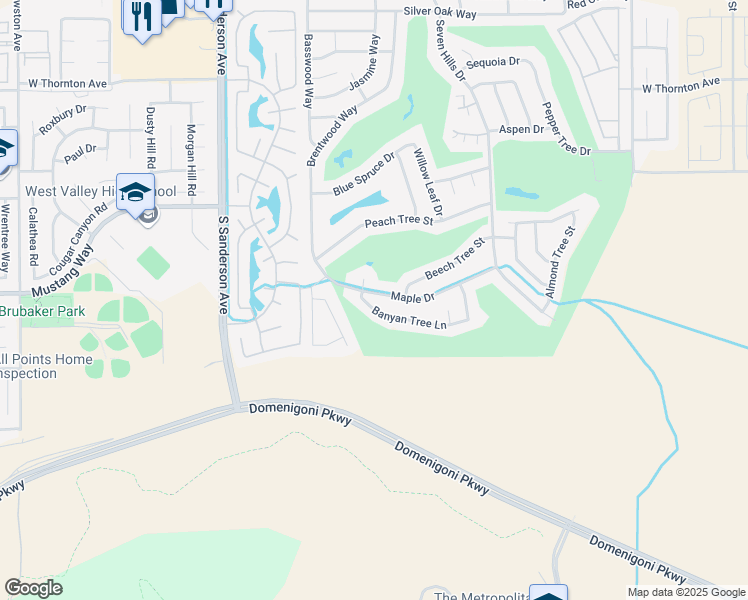 map of restaurants, bars, coffee shops, grocery stores, and more near 2869 Maple Drive in Hemet
