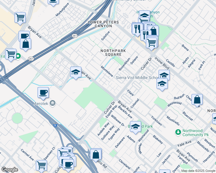 map of restaurants, bars, coffee shops, grocery stores, and more near 48 Bolinas in Irvine