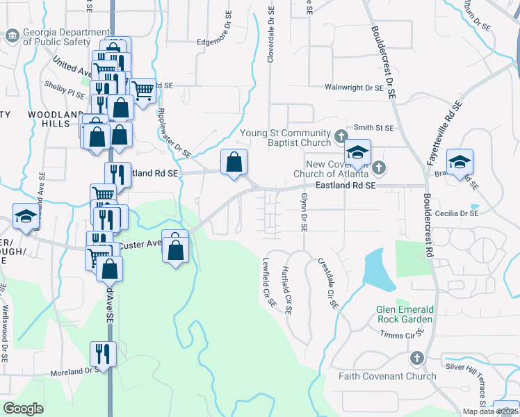 map of restaurants, bars, coffee shops, grocery stores, and more near Morton Trace in Atlanta