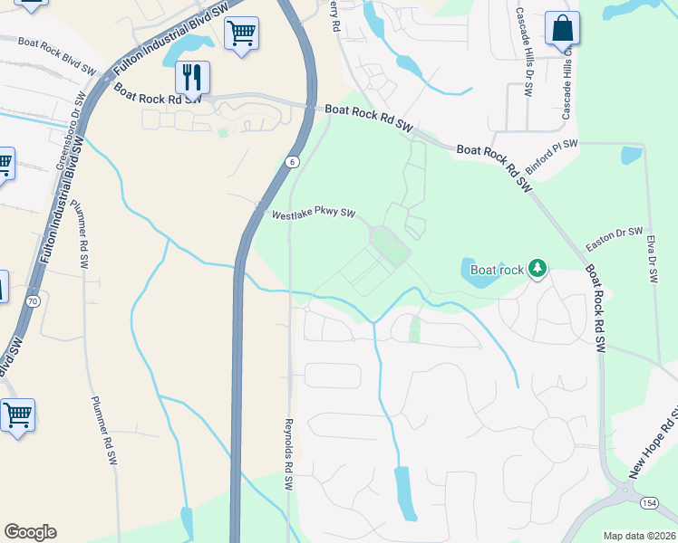 map of restaurants, bars, coffee shops, grocery stores, and more near Stone Bay Drive Southwest in Atlanta