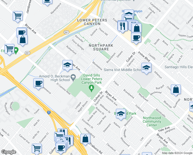 map of restaurants, bars, coffee shops, grocery stores, and more near 48 Bolinas in Irvine