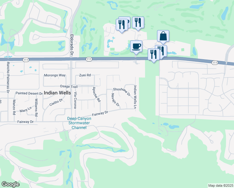 map of restaurants, bars, coffee shops, grocery stores, and more near 45603 Kawea Way in Indian Wells