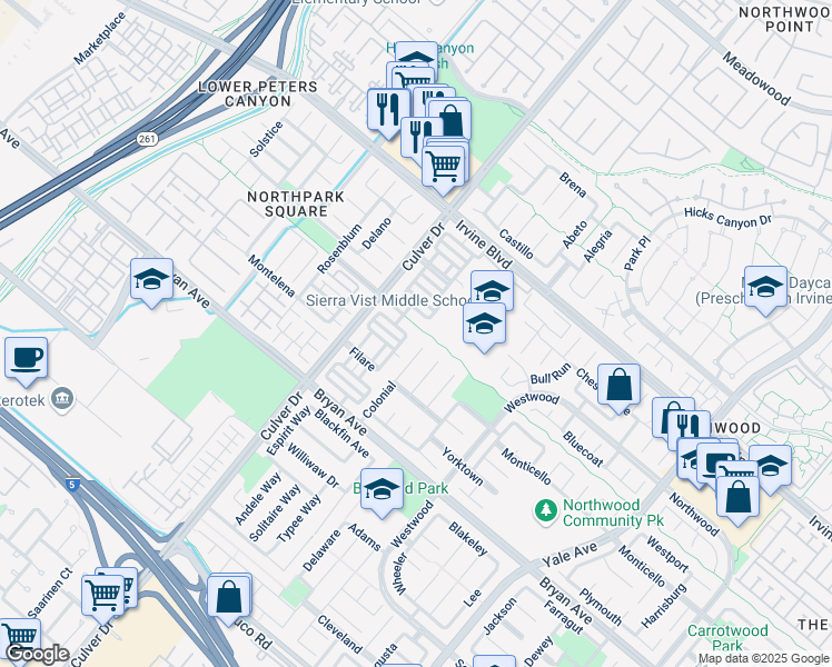 map of restaurants, bars, coffee shops, grocery stores, and more near 37 Colonial in Irvine