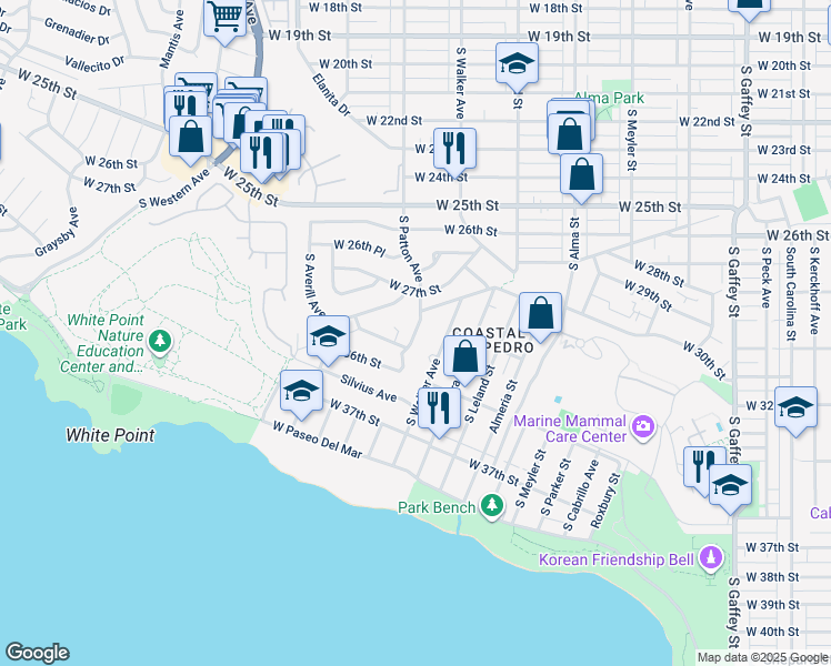 map of restaurants, bars, coffee shops, grocery stores, and more near 3440 South Patton Avenue in Los Angeles