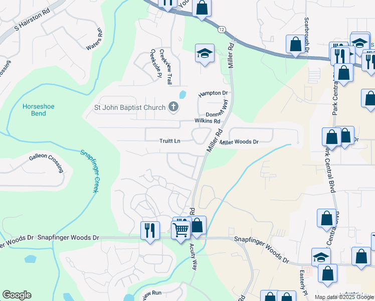 map of restaurants, bars, coffee shops, grocery stores, and more near 4990 Windsor Downs Drive in Decatur
