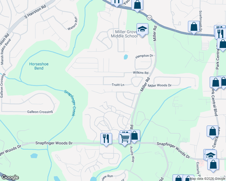 map of restaurants, bars, coffee shops, grocery stores, and more near 4923 Windsor Downs Lane in Decatur