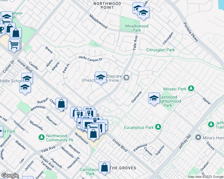 map of restaurants, bars, coffee shops, grocery stores, and more near 2 Ninos in Irvine