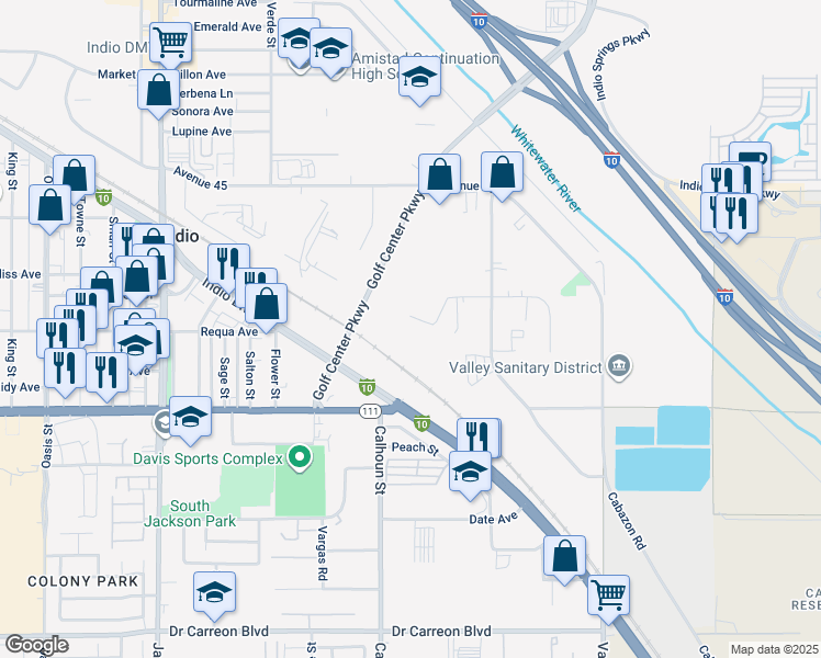 map of restaurants, bars, coffee shops, grocery stores, and more near 83681 Citrus Avenue in Indio