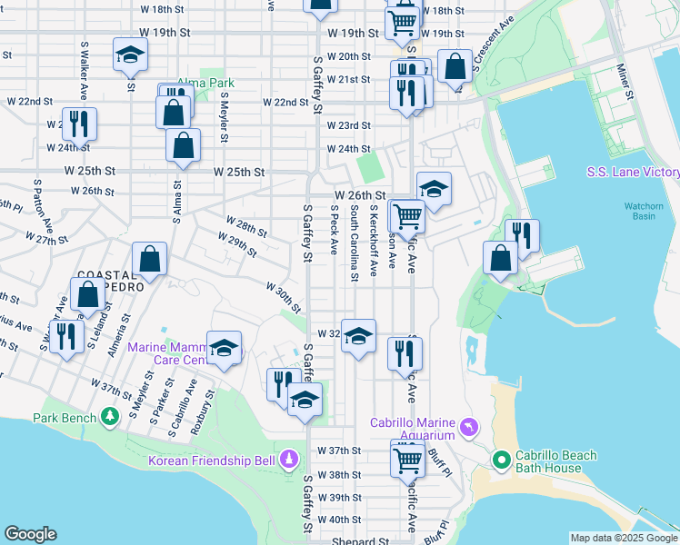 map of restaurants, bars, coffee shops, grocery stores, and more near 661 West 30th Street in Los Angeles