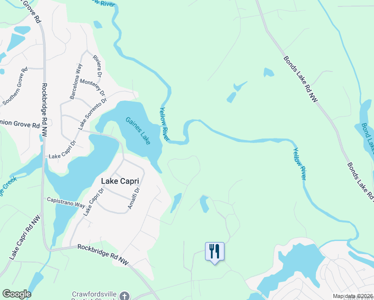 map of restaurants, bars, coffee shops, grocery stores, and more near 2733 Westminister Lane Northwest in Conyers