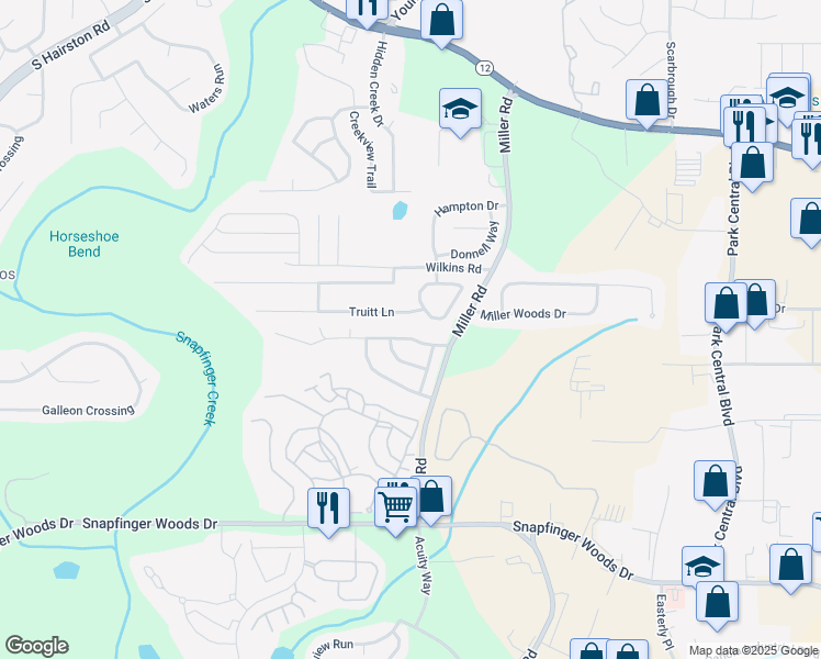 map of restaurants, bars, coffee shops, grocery stores, and more near 4977 Windsor Downs Drive in Decatur