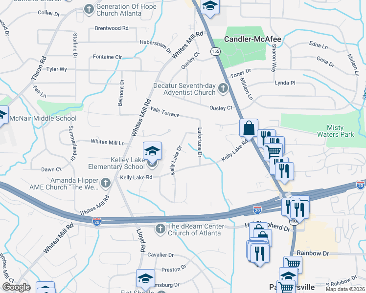 map of restaurants, bars, coffee shops, grocery stores, and more near 2452 Kelly Lake Drive in Decatur