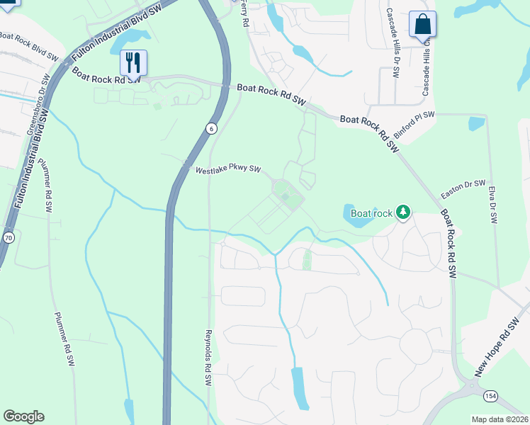 map of restaurants, bars, coffee shops, grocery stores, and more near 437 Fern Bay Drive Southwest in Atlanta