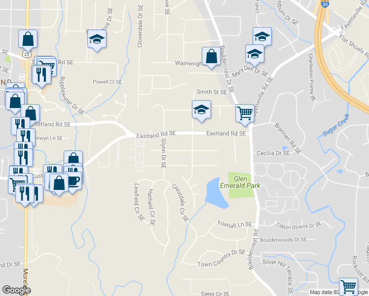 map of restaurants, bars, coffee shops, grocery stores, and more near 1336 Diamond Avenue Southeast in Atlanta