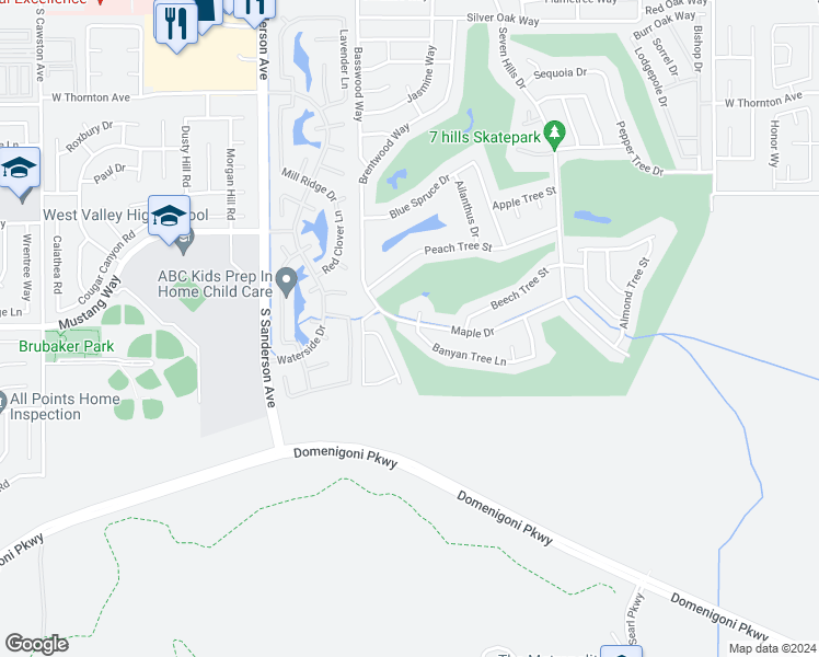 map of restaurants, bars, coffee shops, grocery stores, and more near 2897 Banyan Tree Lane in Hemet