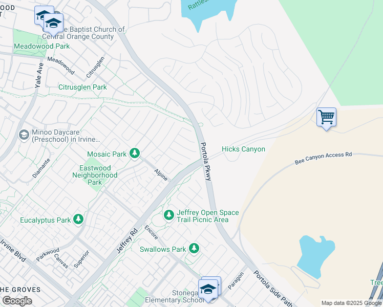 map of restaurants, bars, coffee shops, grocery stores, and more near 106 Cordial in Irvine