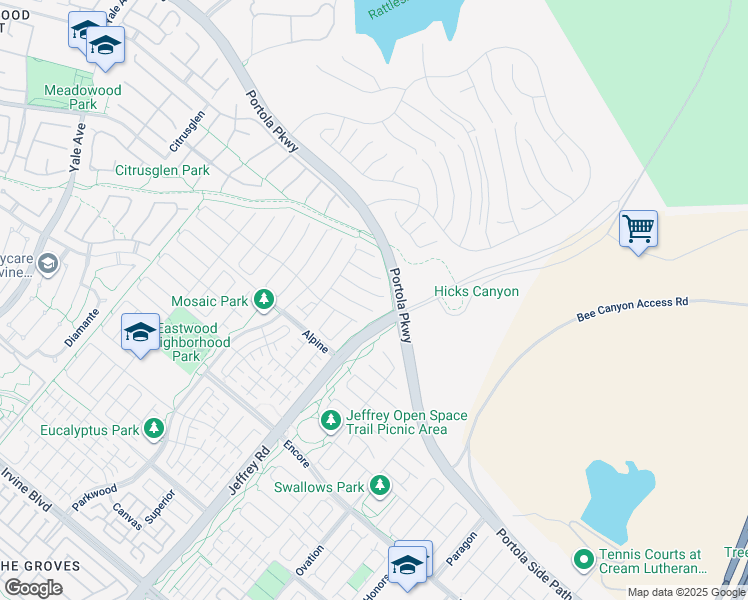 map of restaurants, bars, coffee shops, grocery stores, and more near 106 Cordial in Irvine