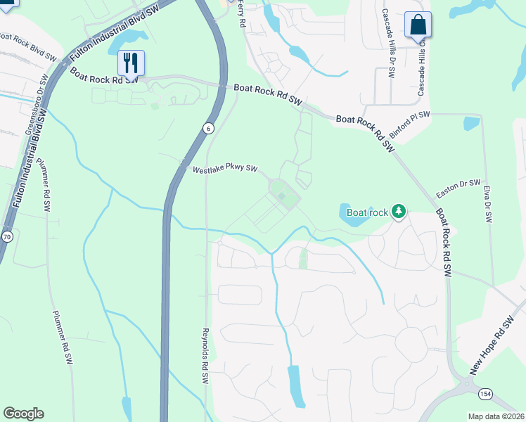 map of restaurants, bars, coffee shops, grocery stores, and more near 433 Fern Bay Drive Southwest in Atlanta