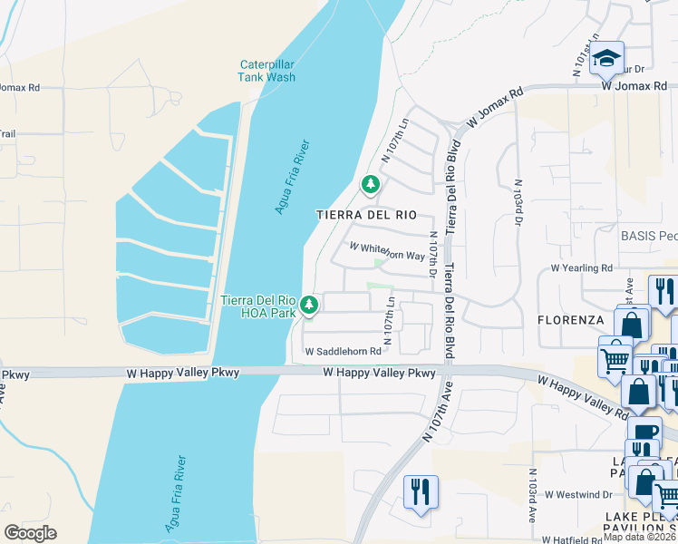 map of restaurants, bars, coffee shops, grocery stores, and more near 10786 West El Cortez Place in Peoria