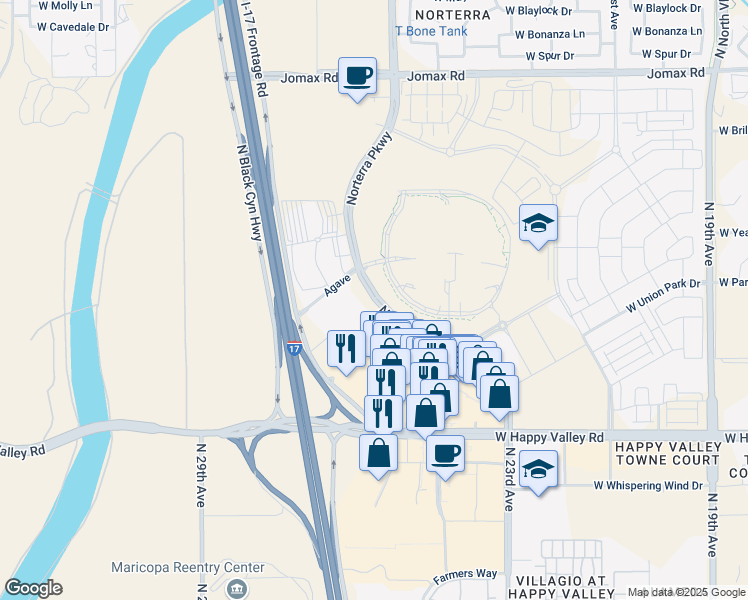 map of restaurants, bars, coffee shops, grocery stores, and more near 25800 North Norterra Parkway in Phoenix