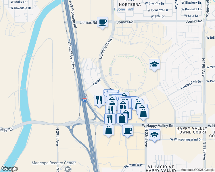 map of restaurants, bars, coffee shops, grocery stores, and more near 25500 North Norterra Parkway in Phoenix