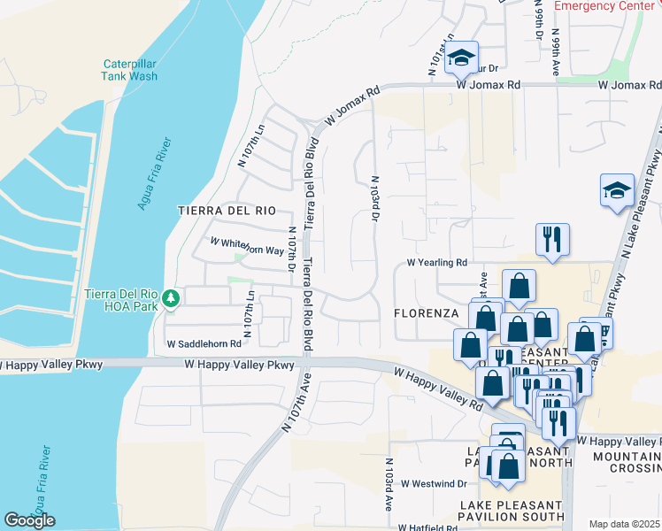 map of restaurants, bars, coffee shops, grocery stores, and more near 10622 West El Cortez Place in Peoria