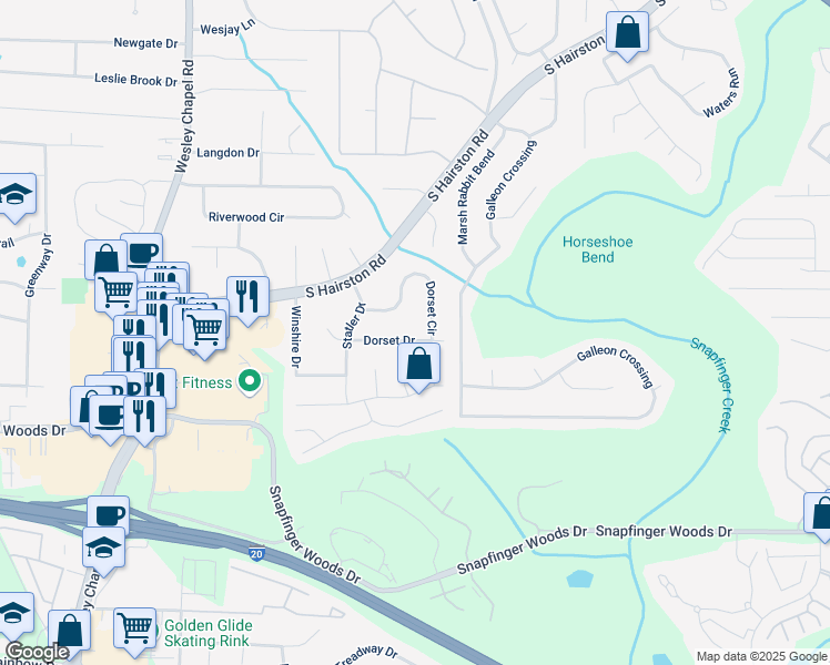 map of restaurants, bars, coffee shops, grocery stores, and more near 4506 Dorset Drive in Decatur