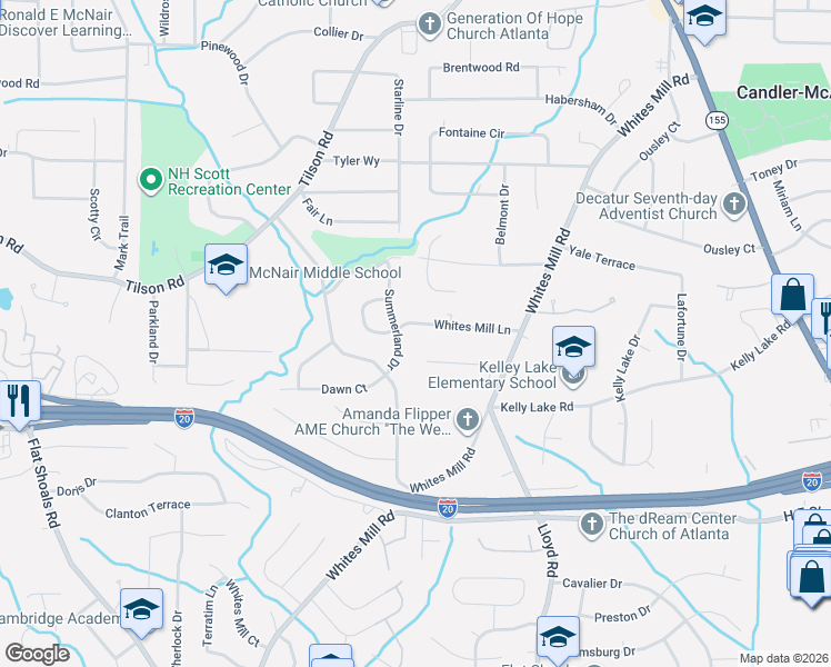 map of restaurants, bars, coffee shops, grocery stores, and more near 2466 Jenay Court in Decatur