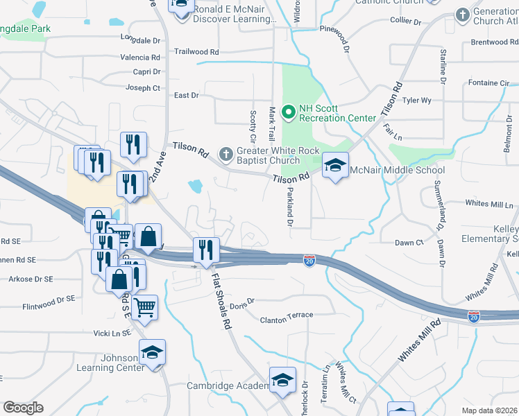 map of restaurants, bars, coffee shops, grocery stores, and more near 2170 Cook Road in Decatur