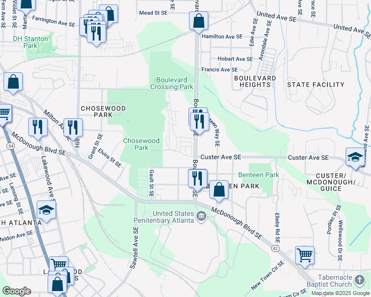map of restaurants, bars, coffee shops, grocery stores, and more near 1369-1399 Boulevard SE in Atlanta