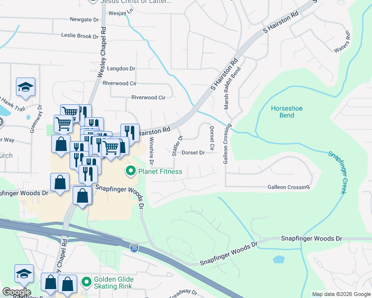 map of restaurants, bars, coffee shops, grocery stores, and more near 4464 Dorset Drive in Decatur