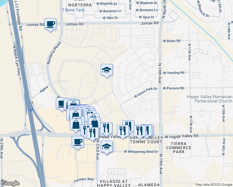 map of restaurants, bars, coffee shops, grocery stores, and more near 25537 North 21st Avenue in Phoenix