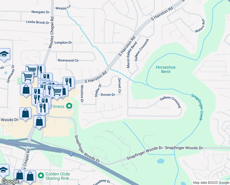 map of restaurants, bars, coffee shops, grocery stores, and more near 4506 Dorset Drive in Decatur