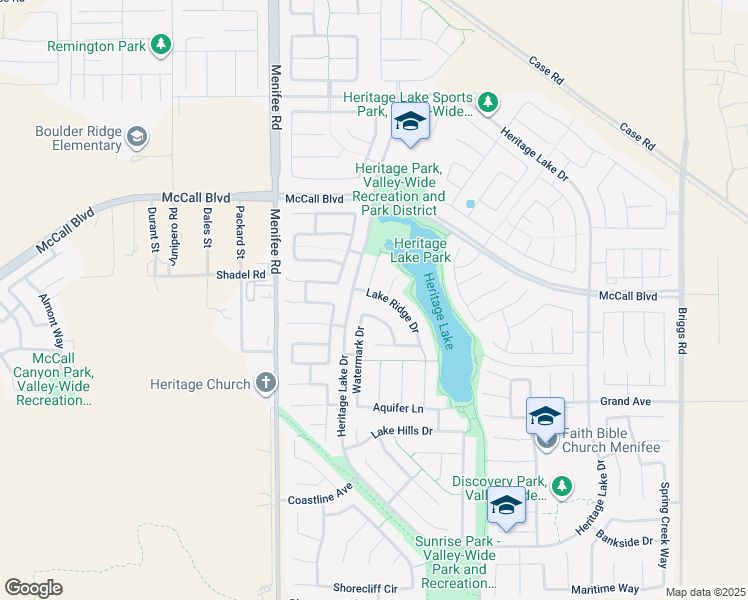 map of restaurants, bars, coffee shops, grocery stores, and more near 27709 Lake Ridge Drive in Menifee