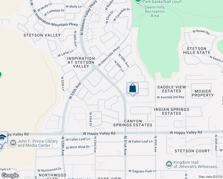 map of restaurants, bars, coffee shops, grocery stores, and more near 25608 North 50th Glen in Phoenix