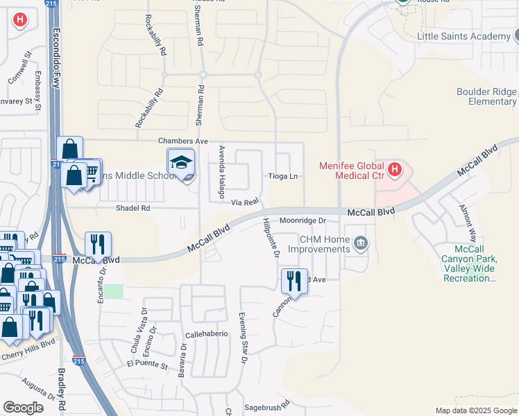 map of restaurants, bars, coffee shops, grocery stores, and more near 27632 Camino Bella in Menifee