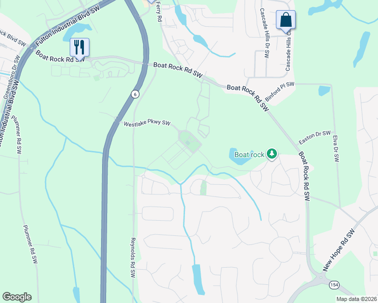 map of restaurants, bars, coffee shops, grocery stores, and more near 393 Sand Bay Drive Southwest in Atlanta