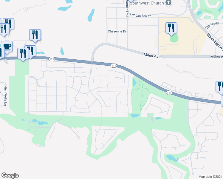 map of restaurants, bars, coffee shops, grocery stores, and more near 77320 Black Mountain Trail in Indian Wells