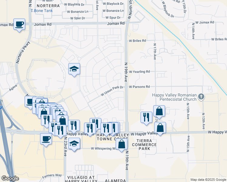 map of restaurants, bars, coffee shops, grocery stores, and more near 1935 West El Cortez Trail in Phoenix
