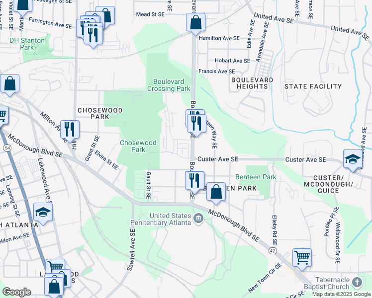 map of restaurants, bars, coffee shops, grocery stores, and more near 509 Zeal St SE in Atlanta