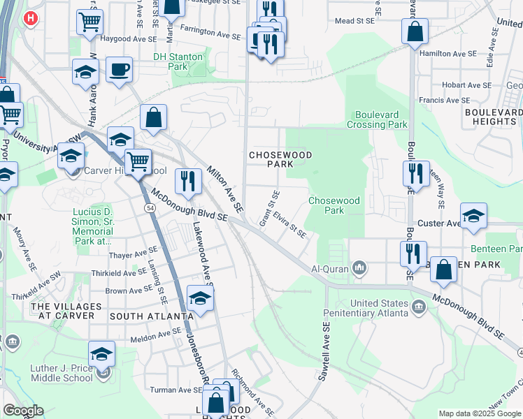 map of restaurants, bars, coffee shops, grocery stores, and more near 311 Nolan Street Southeast in Atlanta